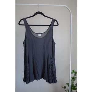 INTIMATELY FREE PEOPLE Black Trapeze Frayed Hem Tank Top Blouse Size XS